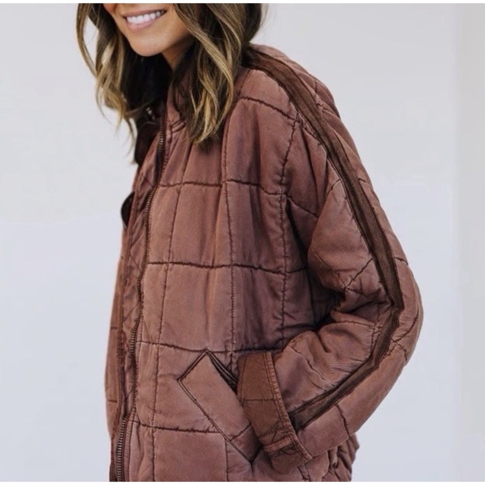 Free People Dolman Boho Hippie Gypsie  90s Quilted Jacket  Plum Rose XS Bomber - Picture 2 of 7